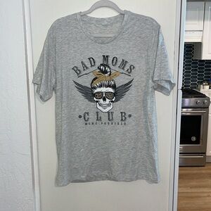 Bad Moms Club Tee Wine Provided in Gray with Leopard accent | M